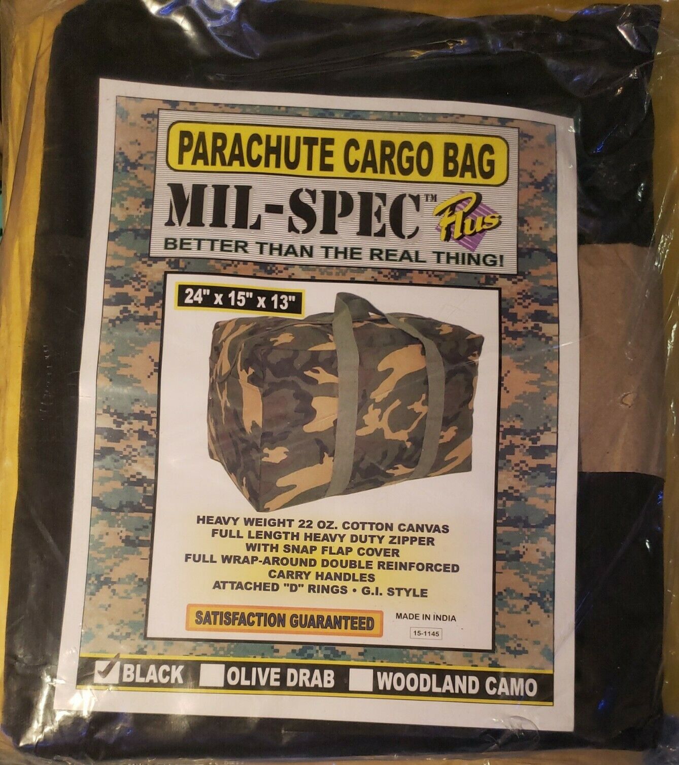 BLACK Mil-Spec Parachute Black Cargo Bag NEW 24\