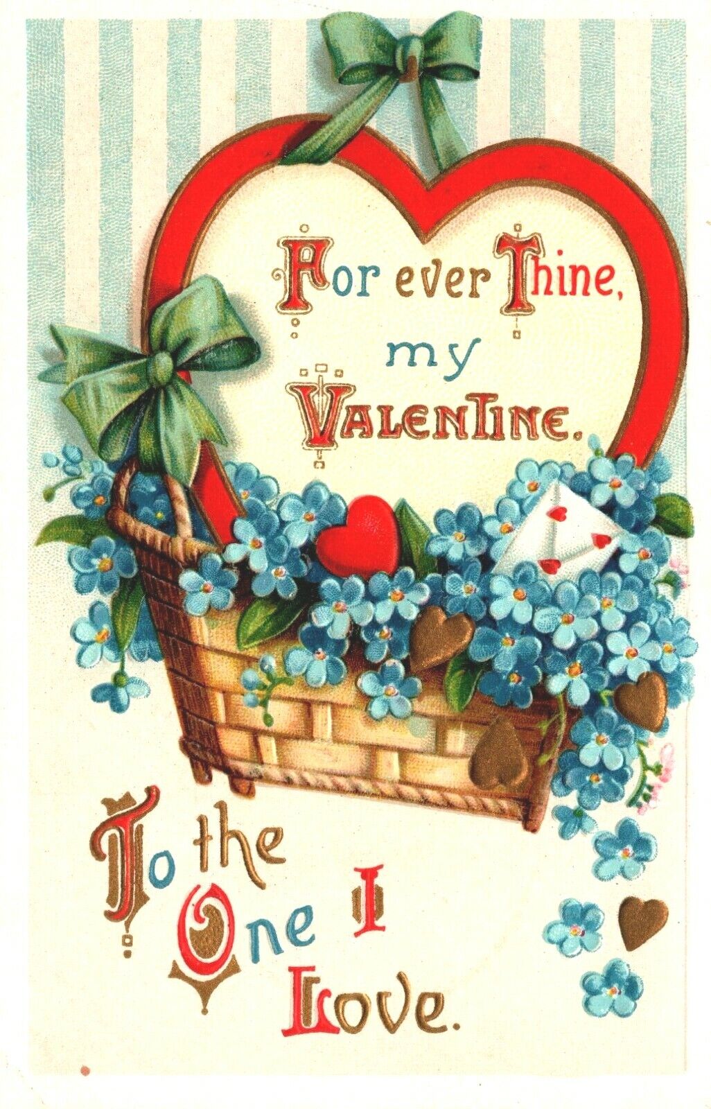 Postcard Valentine Cupid Forget-Me-Nots Basket International Art Publishing