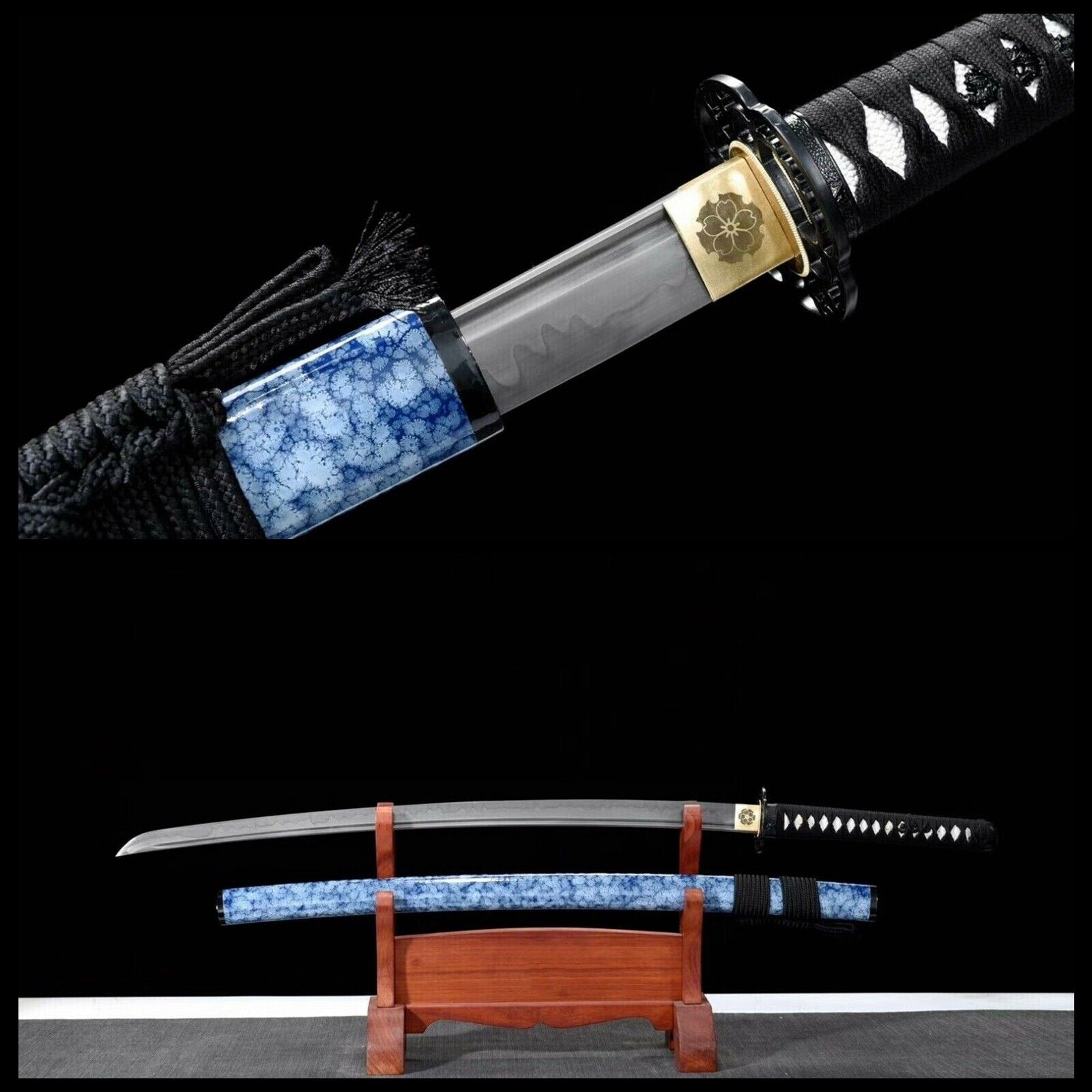 Japanese Samurai Sword Full Tang Clay Tempered T10 Steel Battle Sharp Blade