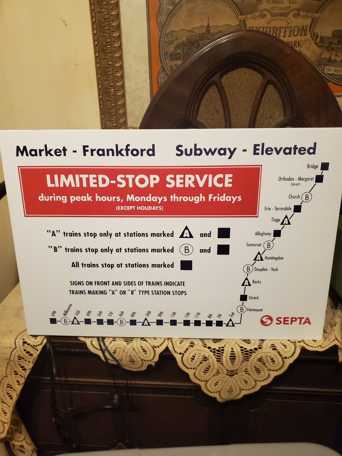 SEPTA Philadelphia OLD STYLE MARKET-FRANKFORD ELAVATED TRAIN SUBWAY EL MAP SIGN