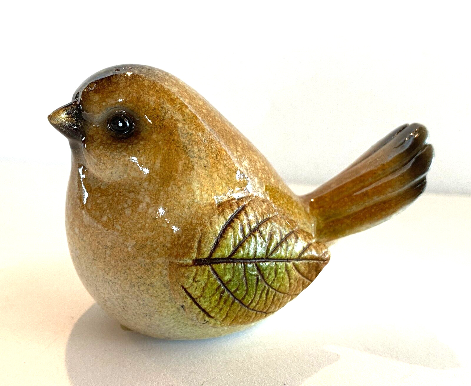 Ganz Brown Bird Figurine with Leaf Wing Glossy Finish 2 3/4\