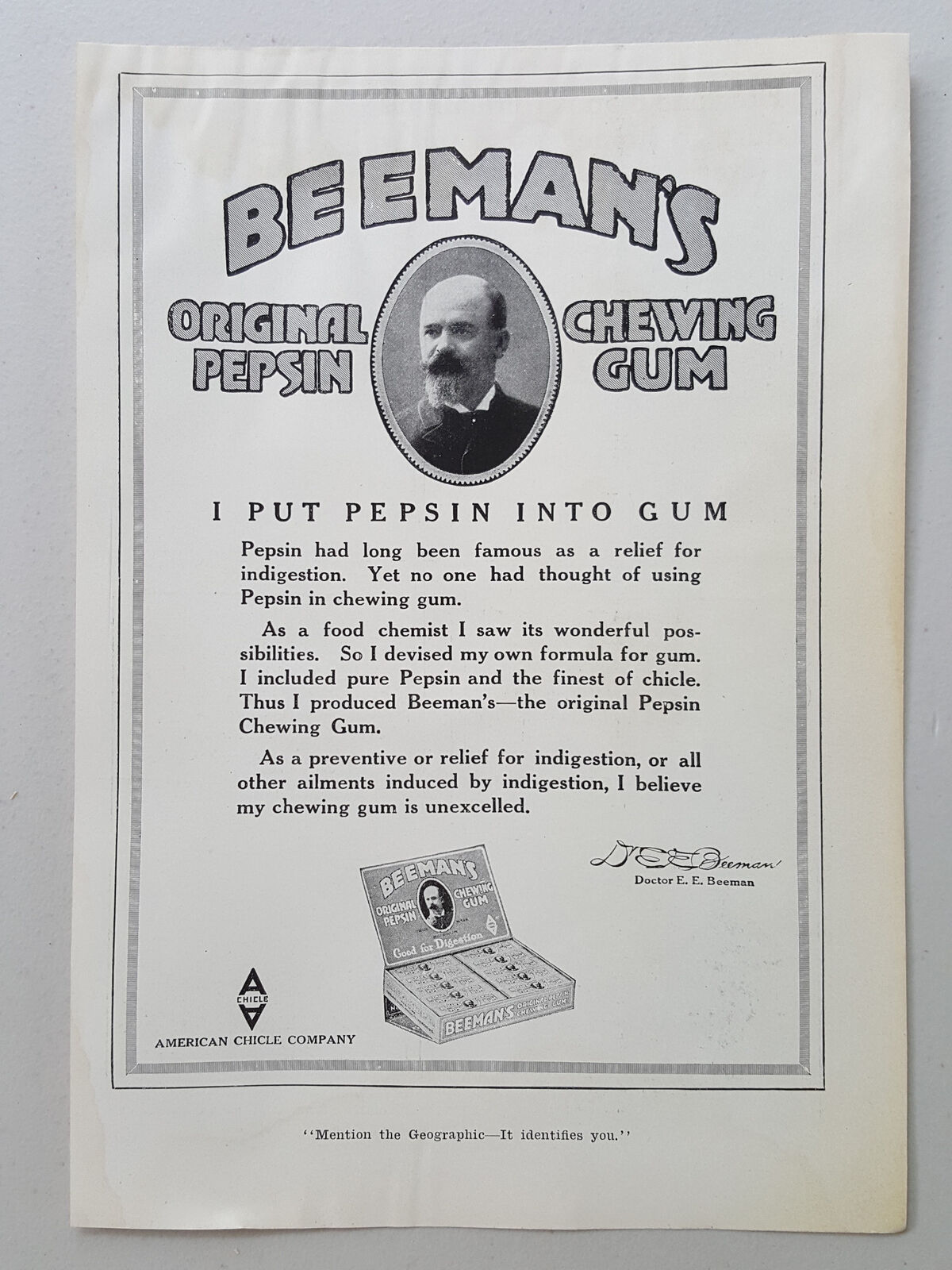 1917 Beeman\'s Pepsin Chewing Gum Store Display Vintage Magazine Print Ad