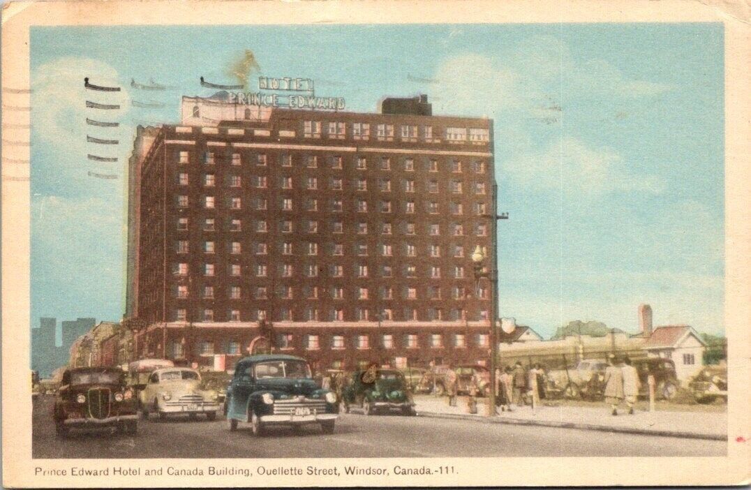 Prince Edward Hotel & Canada Building Ouellette St. Windsor Canada Postcard B34
