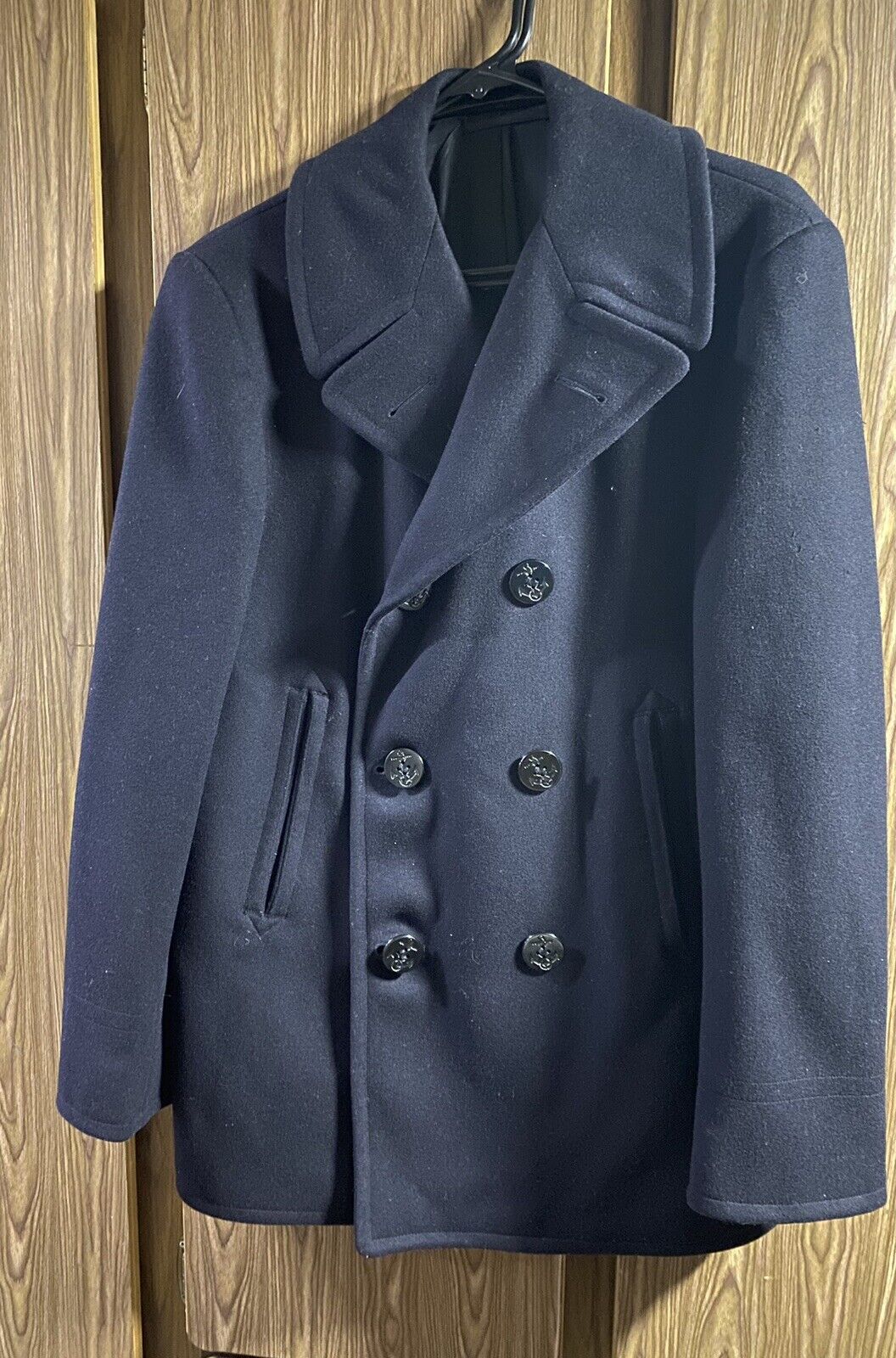 Vintage 40s US Navy Pea Coat Military Issue Heavy Wool Cold Weather Black WWII
