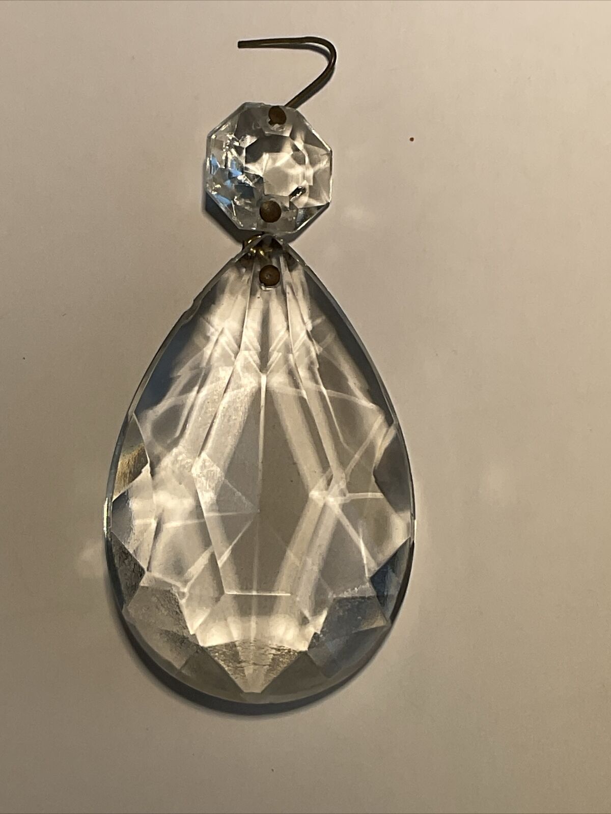 1 Antique Vintage Crystal Chandelier Lamp Tear Drop Prisms & Octagonal Bead