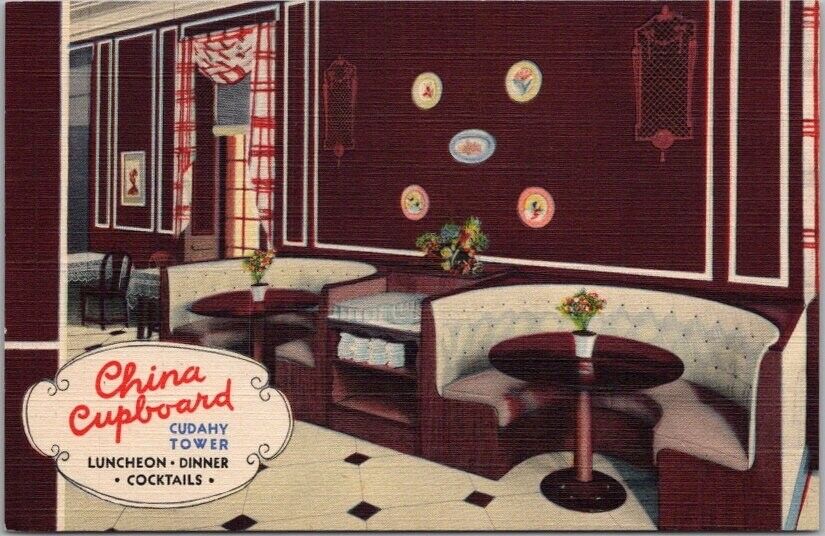 c1942 MILWAUKEE, Wisconsin Linen Postcard CUDAHY TOWER China Cupboard Restaurant