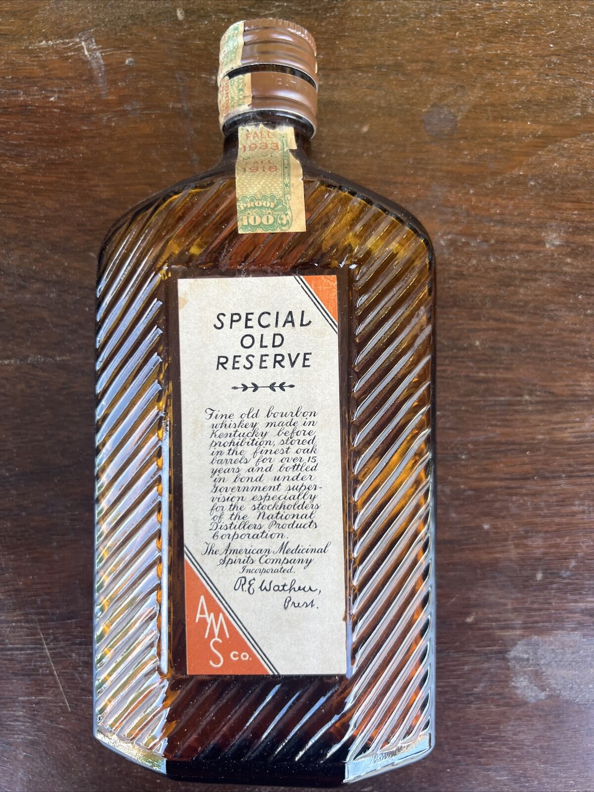 Vintage Harry E Wilken Special Old Reserve Bourbon Bottle Made 1916 Sold 1933