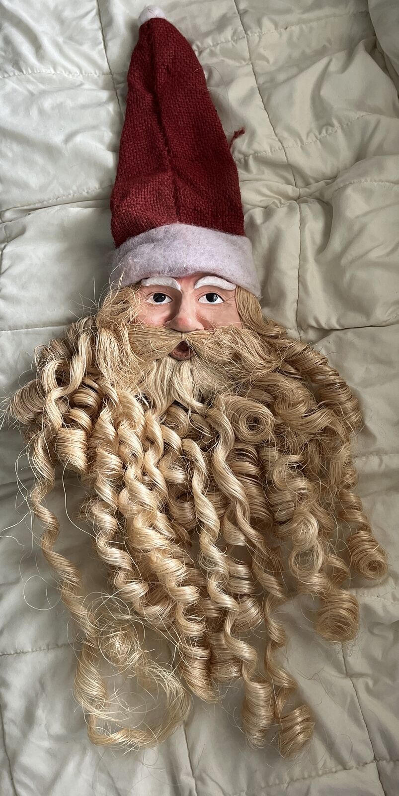 Vintage 1960’s Santa Claus Long Jute Curly Beard 24” Wall Hanging 