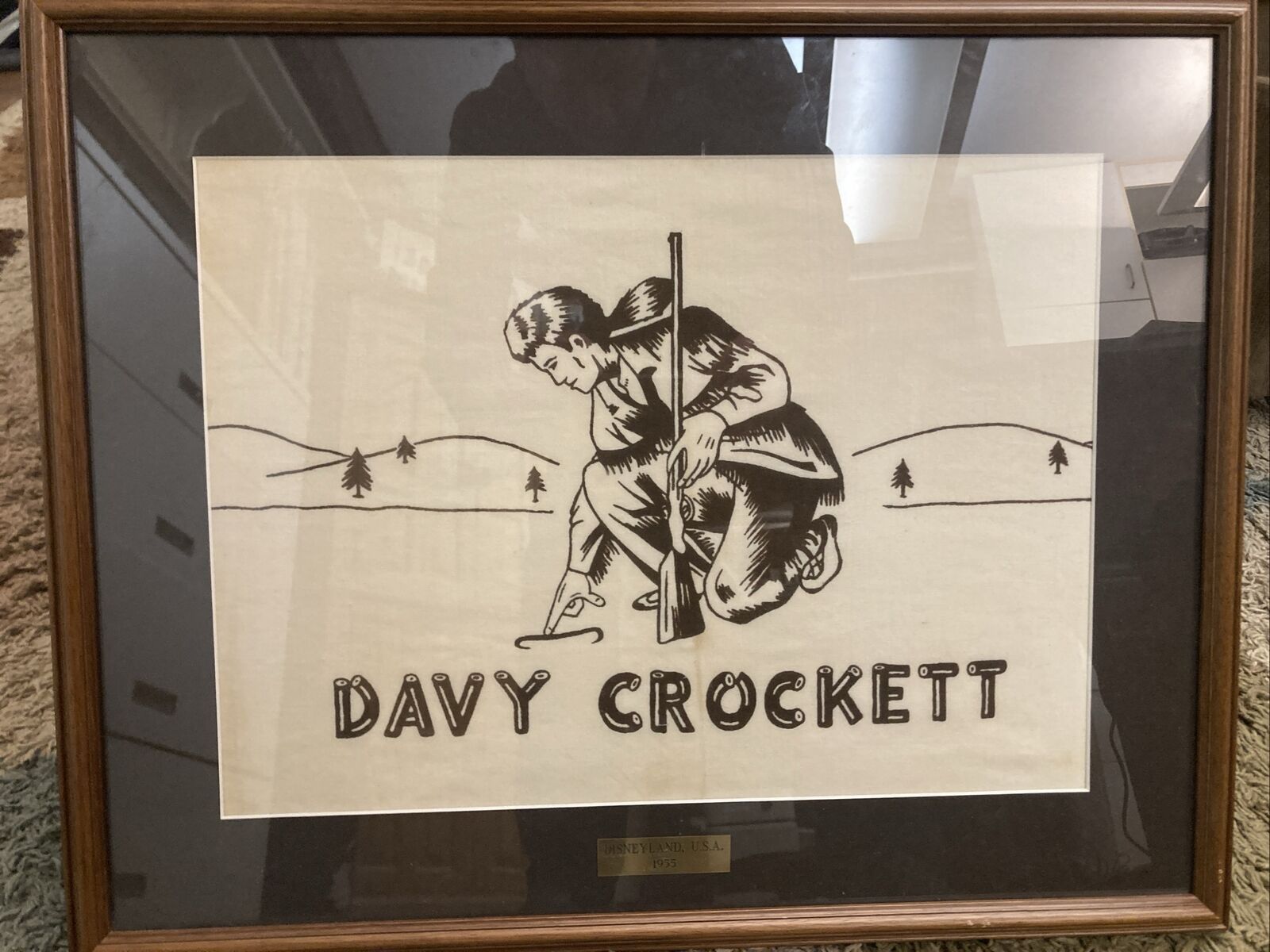 Davy Crockett Disneyland 1955 Flag opening day extremely rare framed
