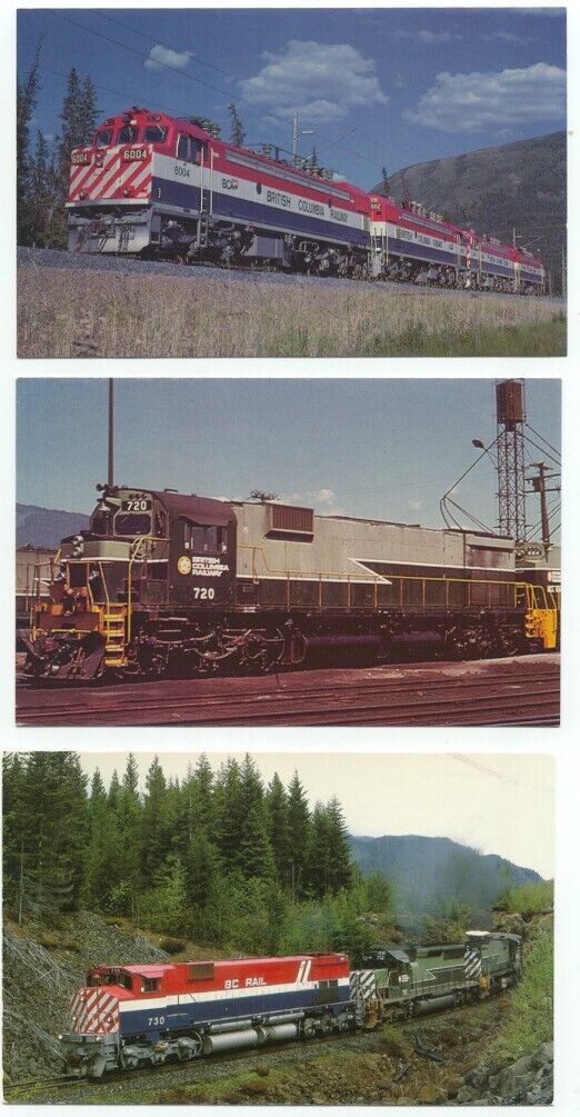British Columbia Railway Railroad Train Engine Locomotive lot of 3 Postcards