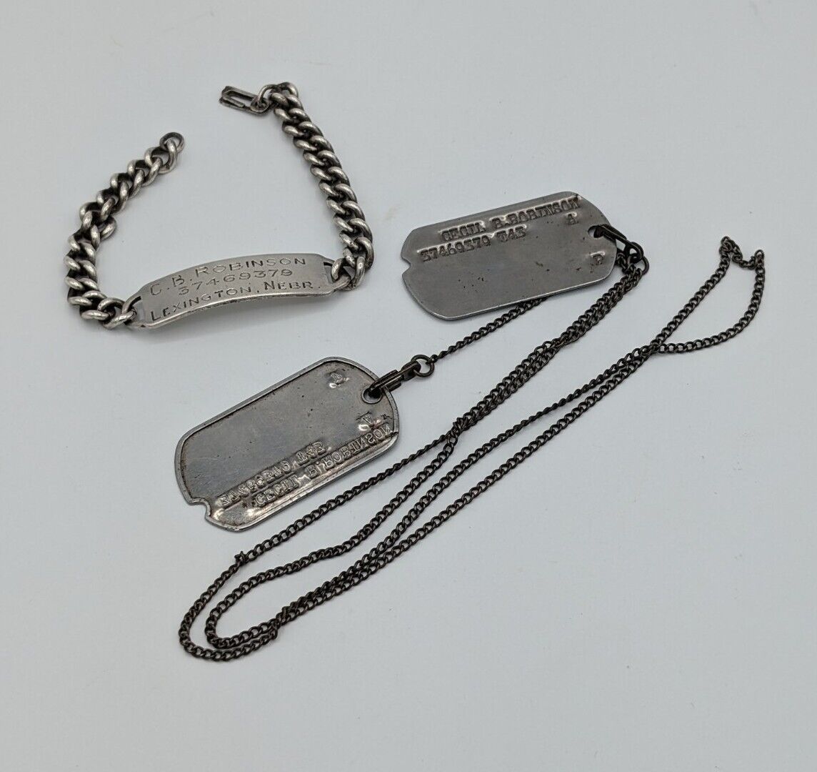 WW2 Sterling Silver Sweetheart ID Bracelet Named w/ Dog Tags Lot Lexington NE