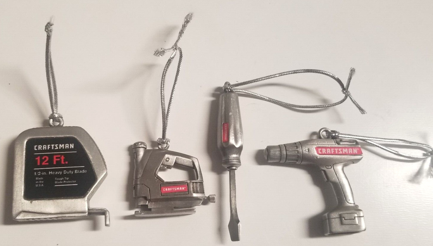 Craftsman Sears Miniature Tool Ornaments - Drill,Tape,Saw,Driver PewterUSA 1998