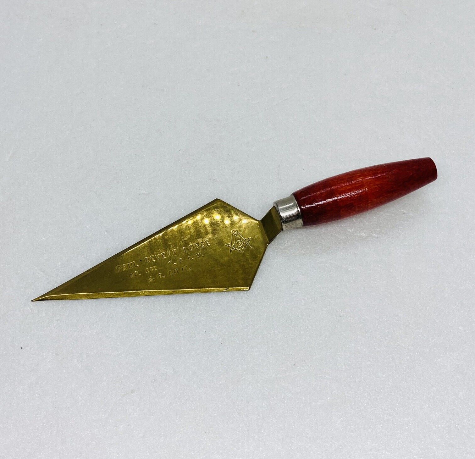 Rare 1959 Masonic Brass Trowel Letter Opener Paul Revere Lodge No 462 Art 27