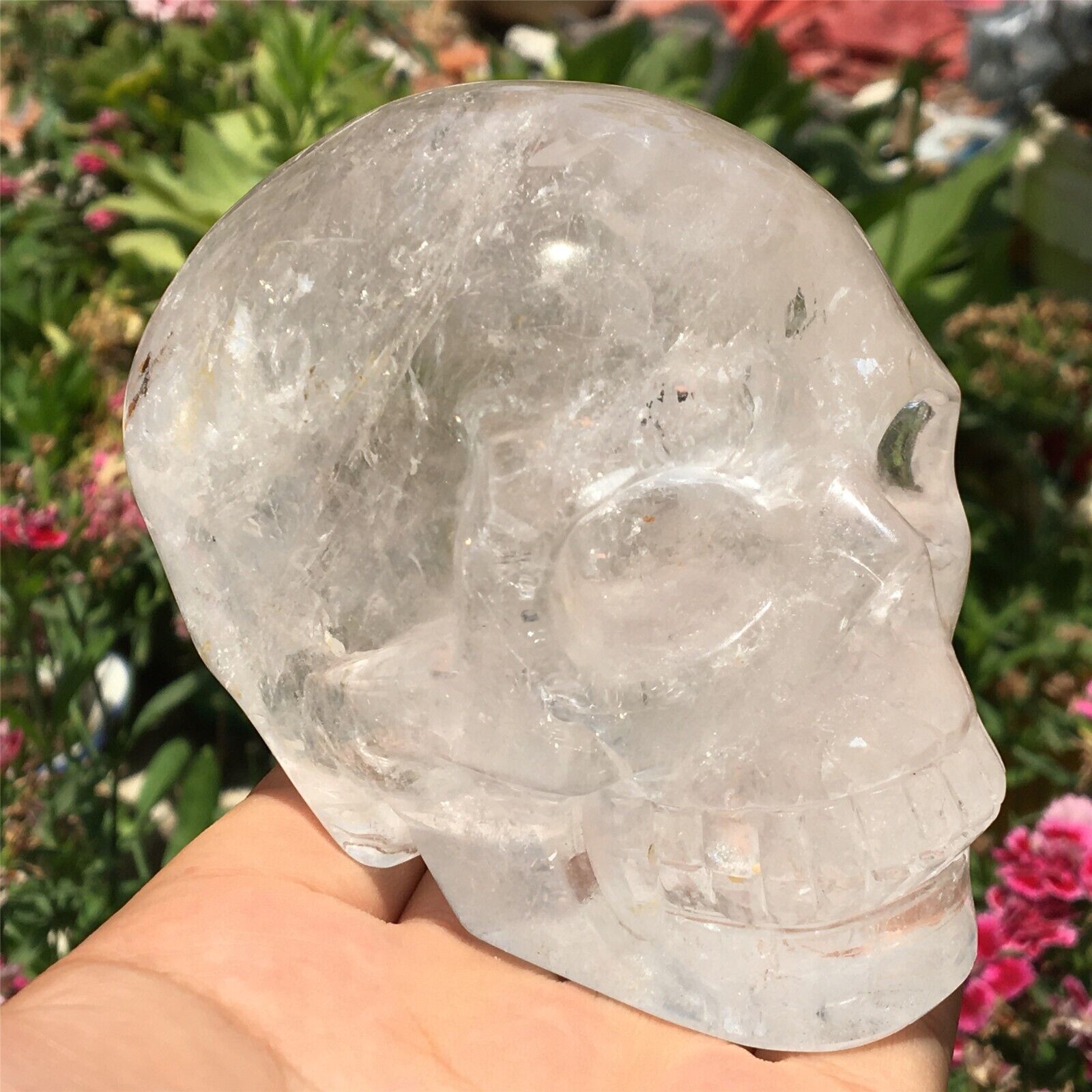 750g Top Natural Clear crystal  Skull Quartz Crystal Carved Skull Reiki Healing