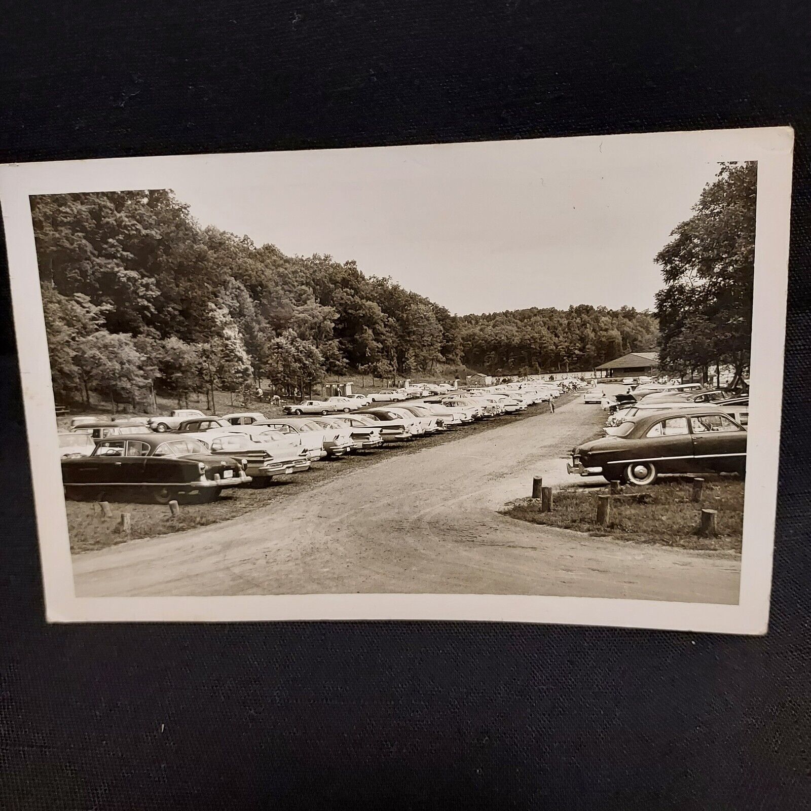 1950s Burr Oak Lake RPPC Parking Lot at Bathing Beach Glouster Ohio