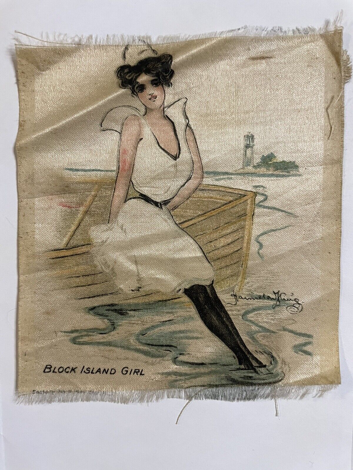 Block Island Girl Hamilton King Artist Signed Bathing Beauties Tobacco Silk 1910