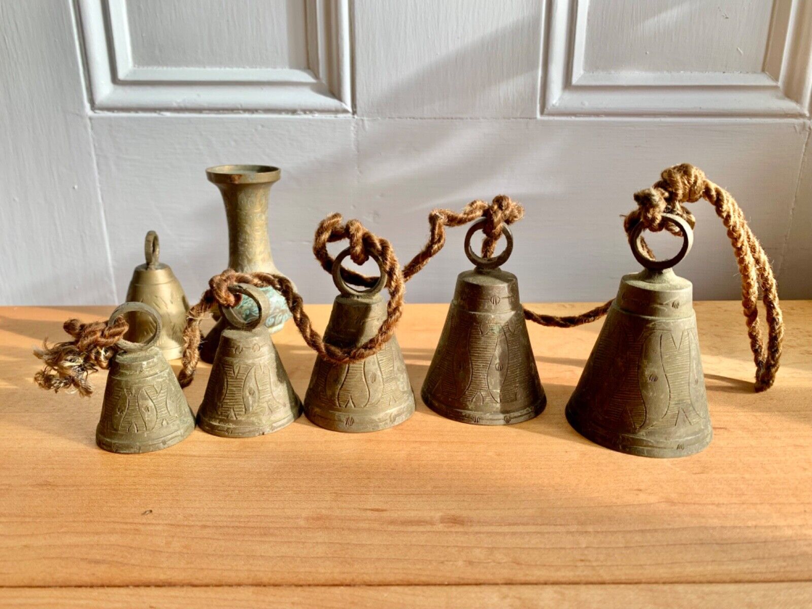1950\'s Brass Bells of Sarna India  Set of 5 vintage bells plus