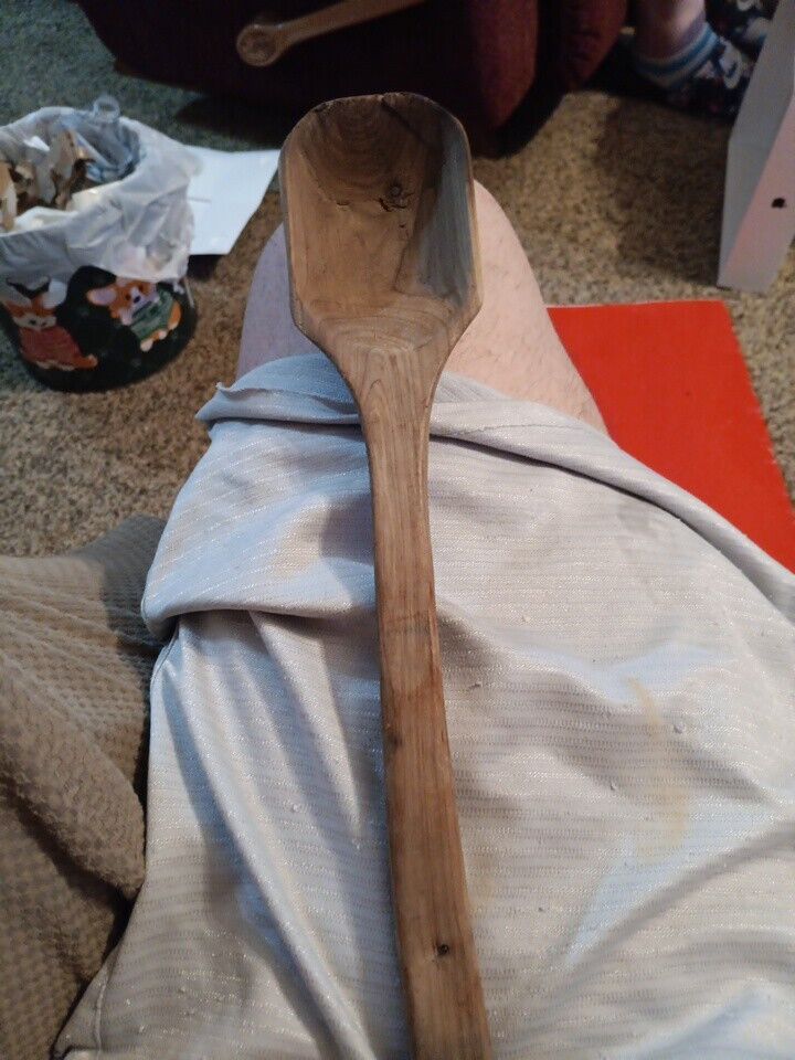 Vintage Large Carved Wooden Spoon Ladle 12
