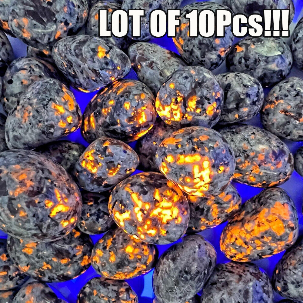 10Pcs Natural Yooperlite UV Fluorescent Glowing Fire Rocks Flame Tumbled Stone