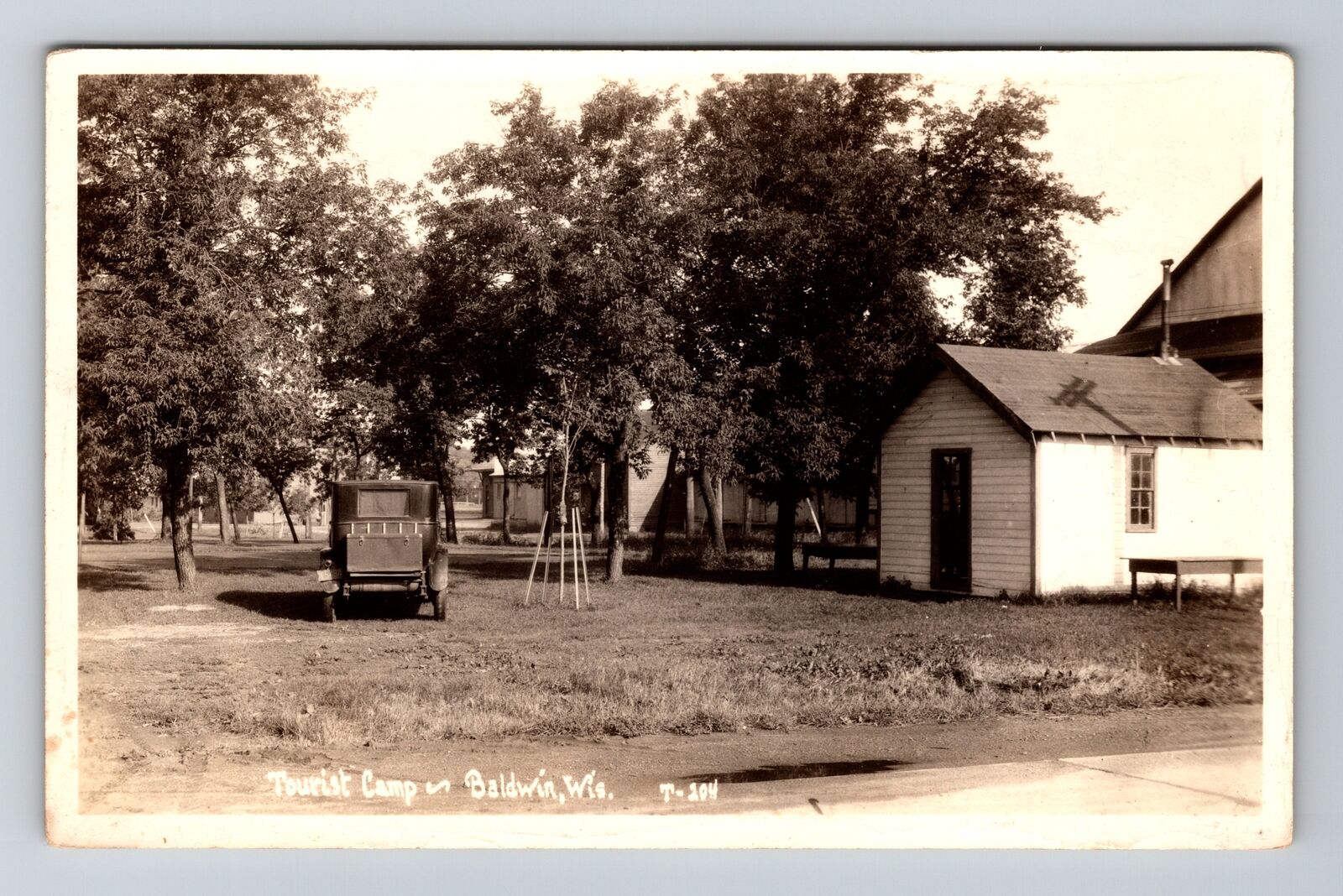 Baldwin WI-Wisconsin RPPC, Tourist Camp, Vintage Real Photo c1920 Postcard