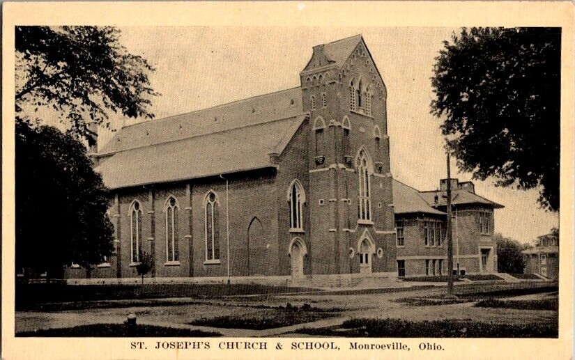 Vintage Postcard St Joseph\'s Church & School Monroeville OH Ohio           D-201