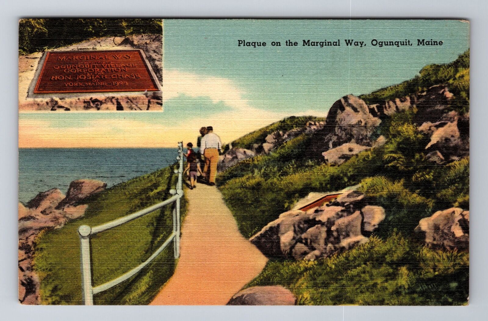 Ogunquit ME-Maine, Plaque On The Marginal Way, Antique, Vintage Postcard