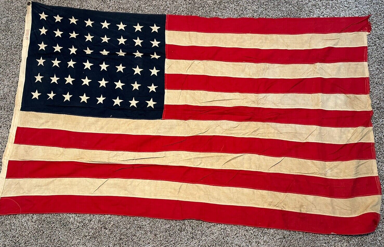 Vintage & Rare, 43”x67”, 48 star, Sewn Stars, USA Flag, Two Ply, Moth Proof
