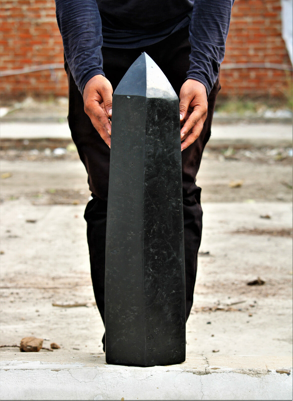 Large 72CM 6 Faceted Black Tourmaline Healing Power Point Generator Obelisk 