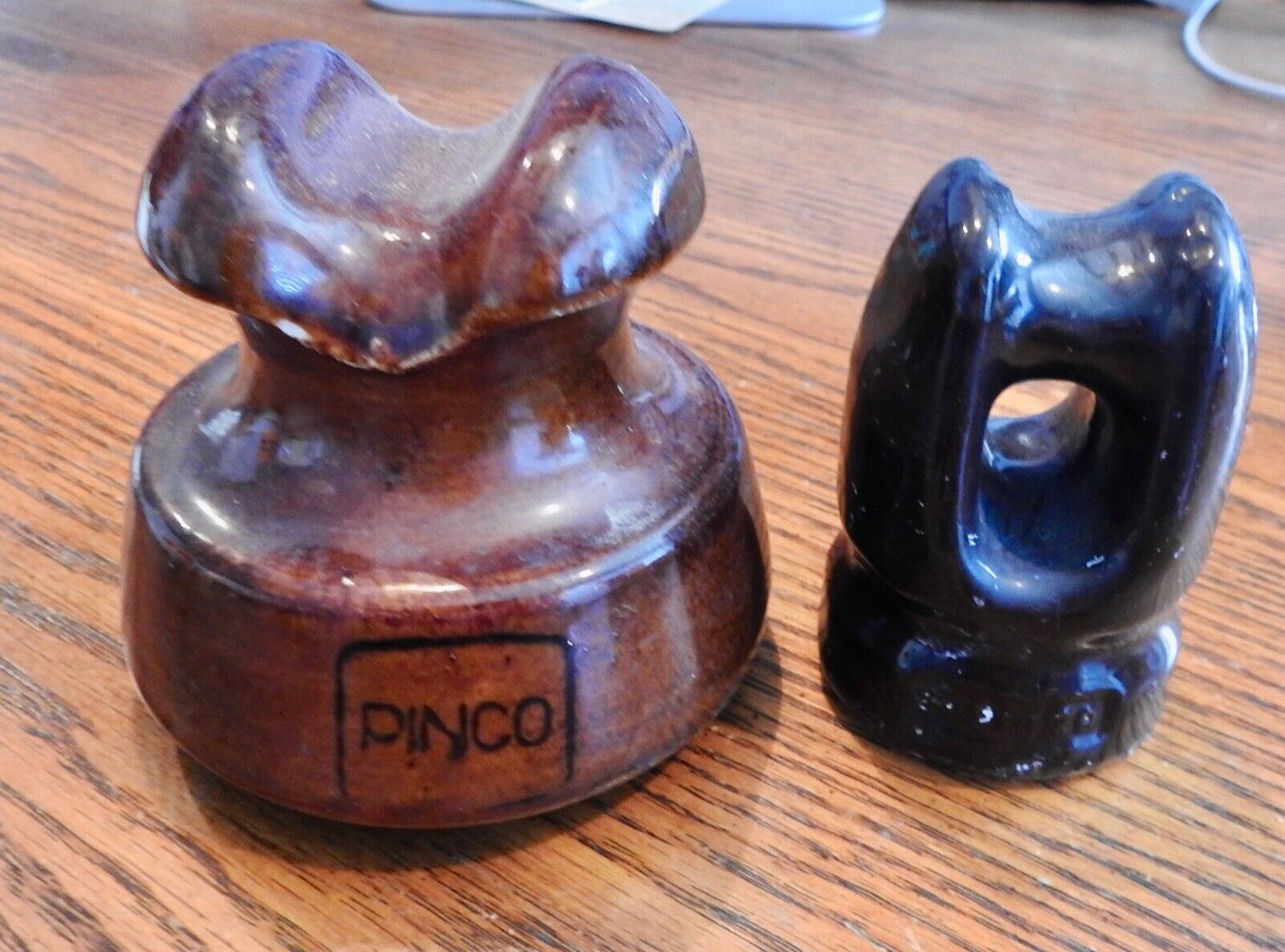 Pair of 2 vintage telephone insulators - Larger Pinco and smaller one