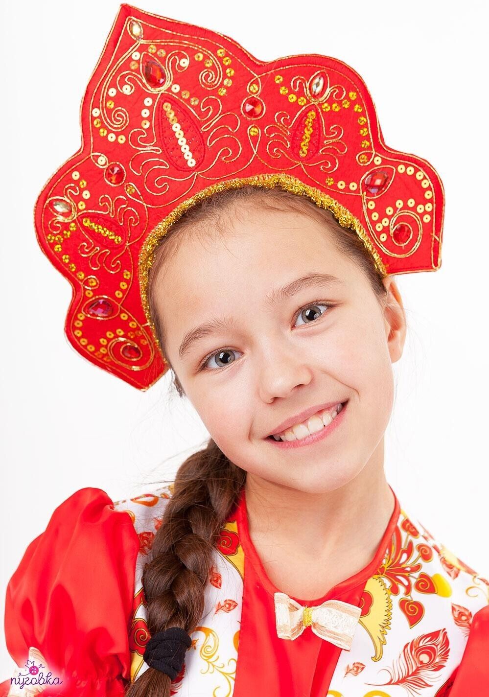 Red Kokoshnik Traditional Russian Folk Costume Headdress Girls Кокошник Царевна