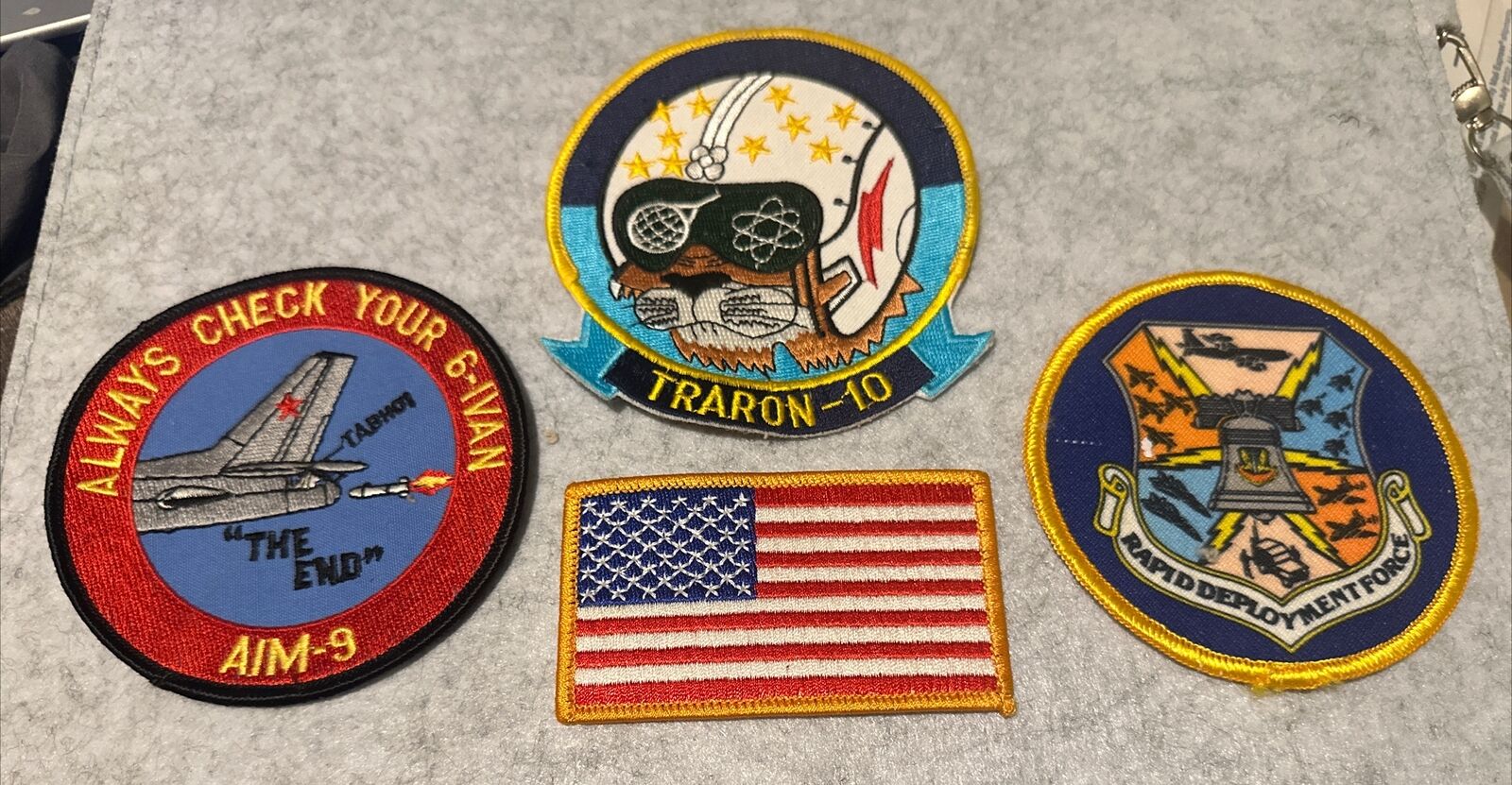Lot Of (4) Military Patch Navy TRARON -10, 6-IVAN, Rapid Deployment Force, Flag