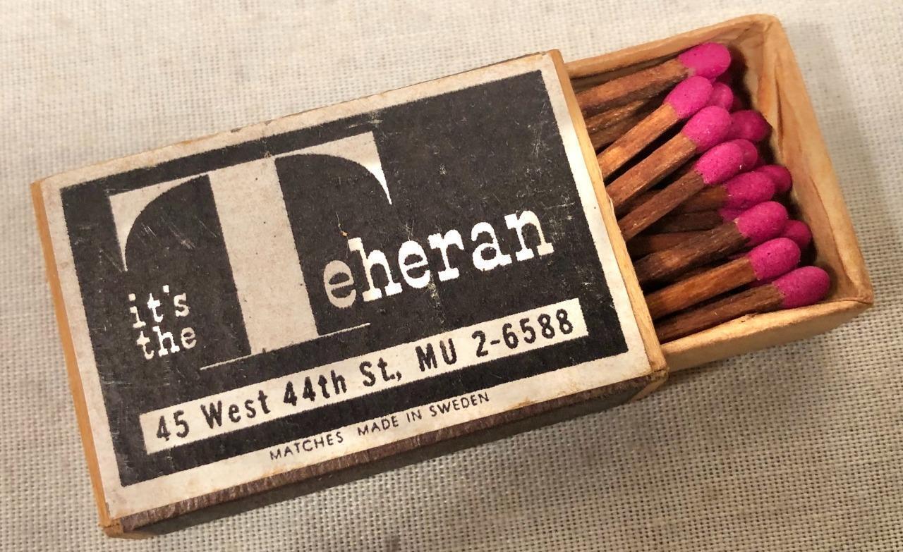 VINTAGE ADVERTISING MATCH BOX THE TEHERAN THEATER NEW YORK MADE IN SWEDEN