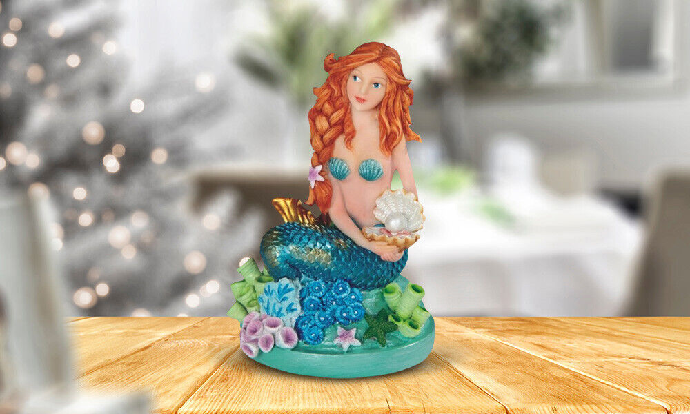 Blue Mermaid with Pearls in the Shell Statue 4.5\