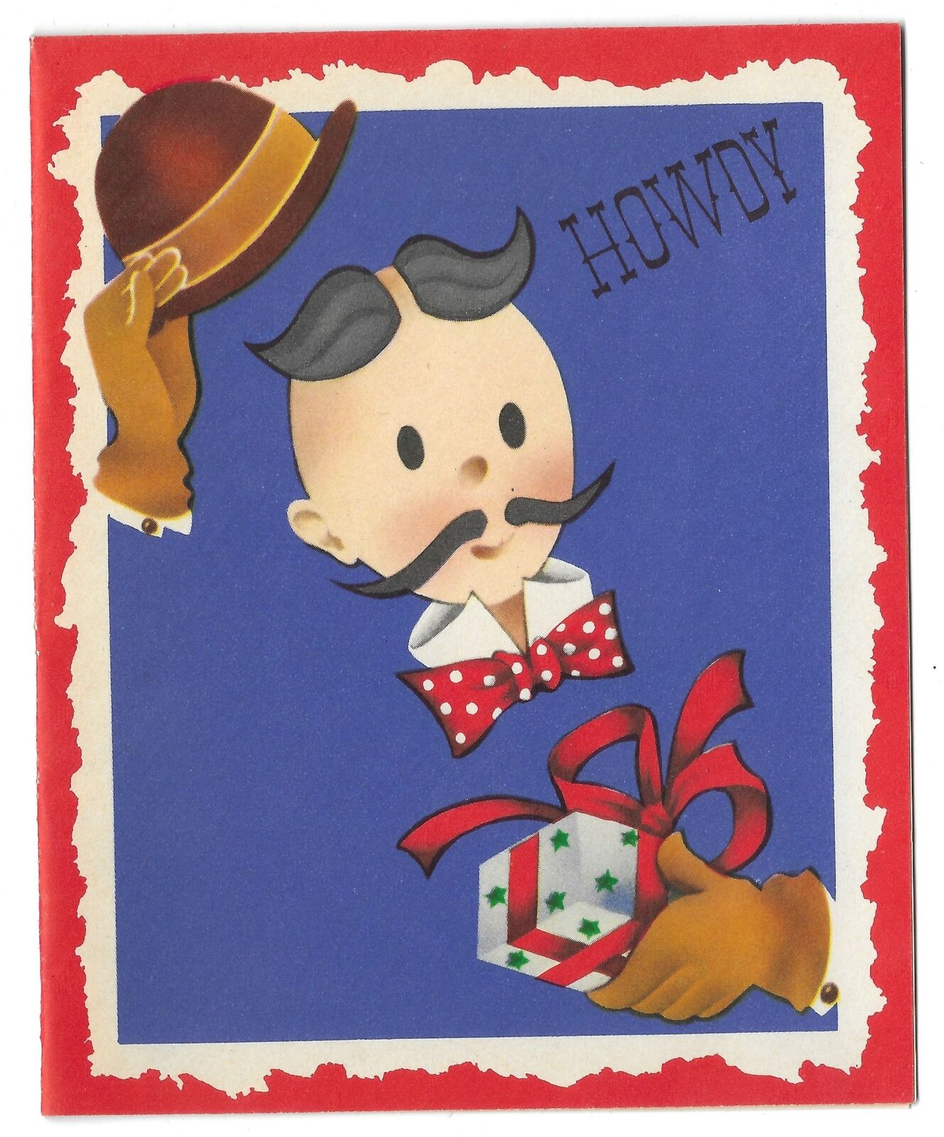 VINTAGE 1940s WWII ERA Christmas & New Year Greeting Card Art Deco Man HOWDY