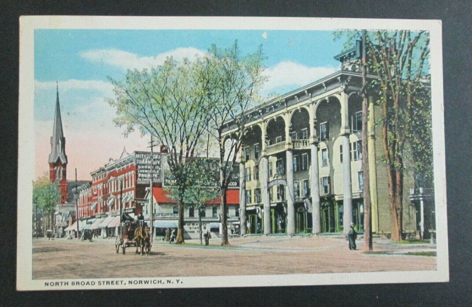 North Broad Street Norwich NY Posted Pre Linen Postcard 