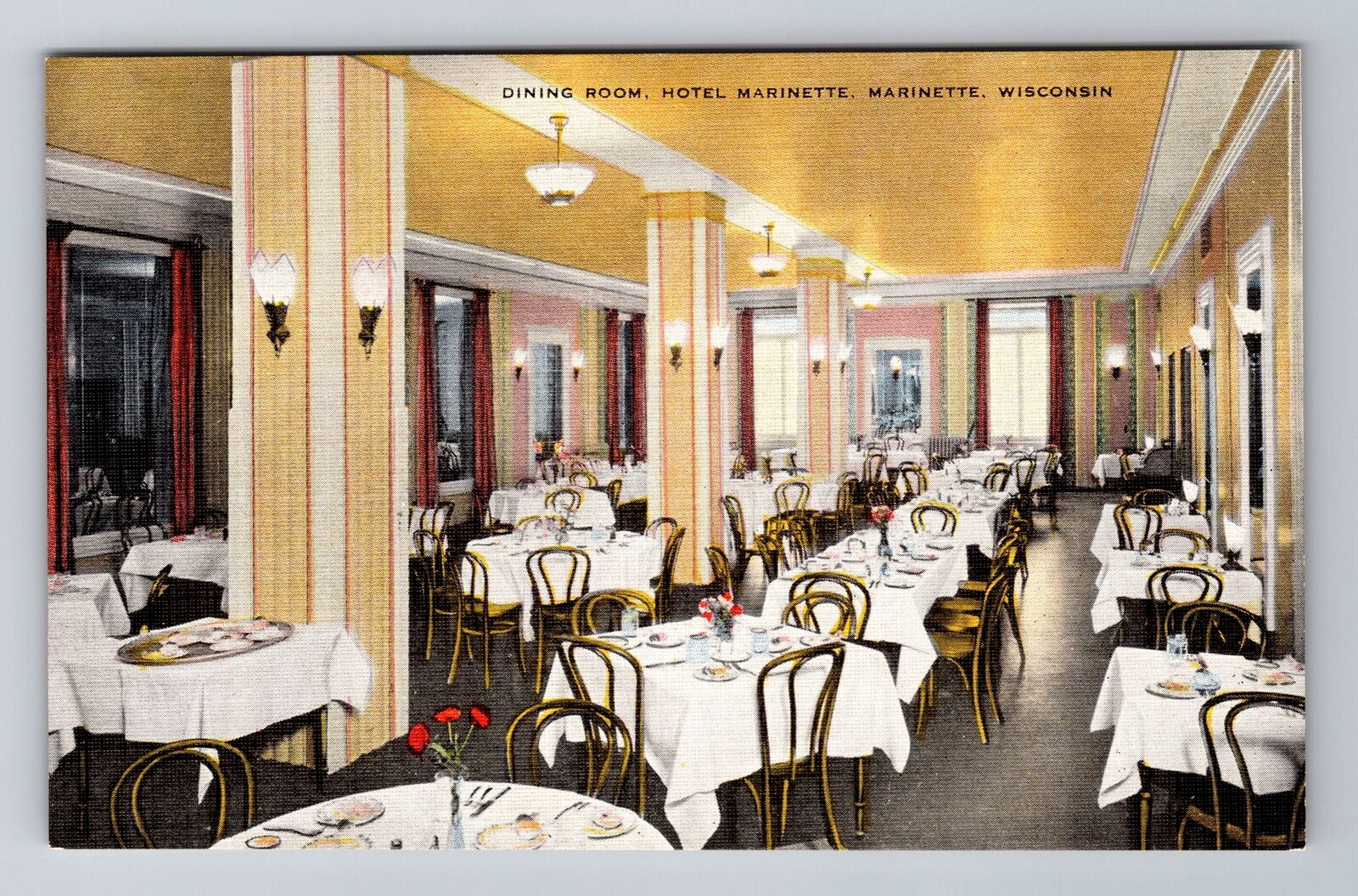 Marinette WI-Wisconsin, Dining Room, Hotel Marinette, Antique, Vintage Postcard
