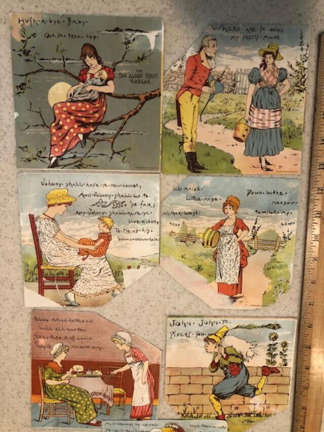 c. 1890 TRADE CARD  ALDEN FRUIT VINEGAR - LOT OF 7 - KATE GREENAWAY - TRIMMED