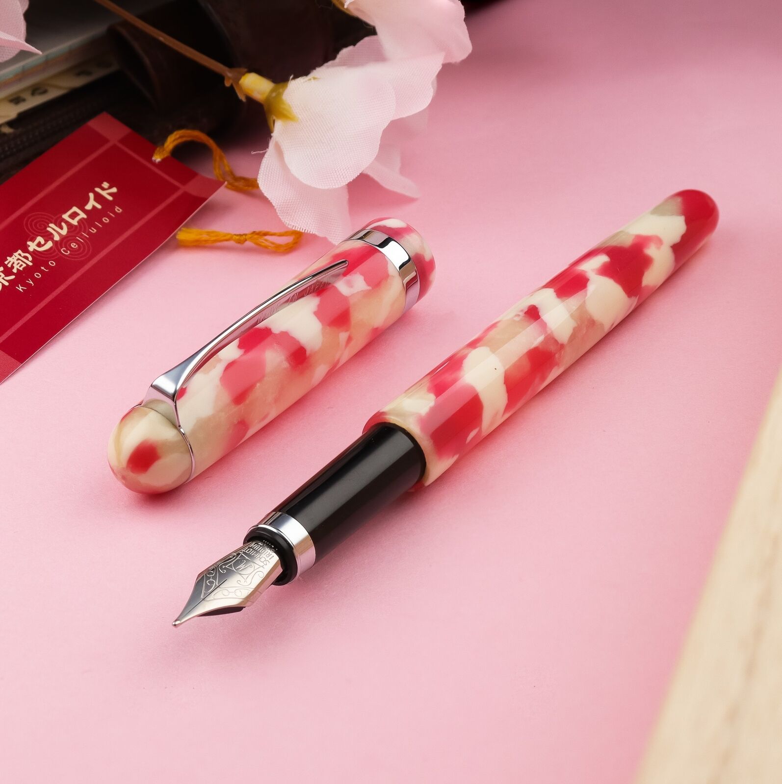 Kyoto Celluloid Cherry Blossom Sakura Pink Schmidt Iridium M Nib Fountain Pen