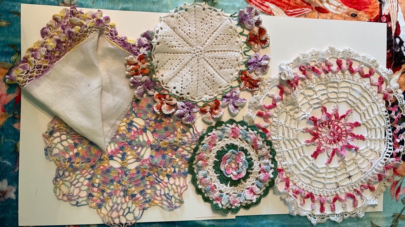 Lot Of 6 Crochet Doilies Vintage Colorful 