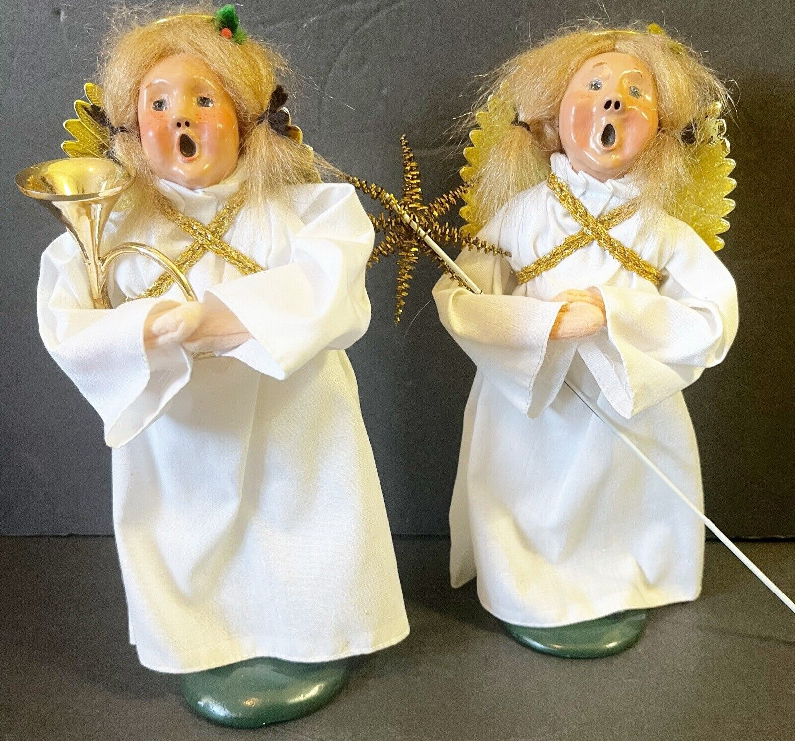 Byers Choice Angel Carolers Christmas 1989 French Horn Blonde Star Lot of 2