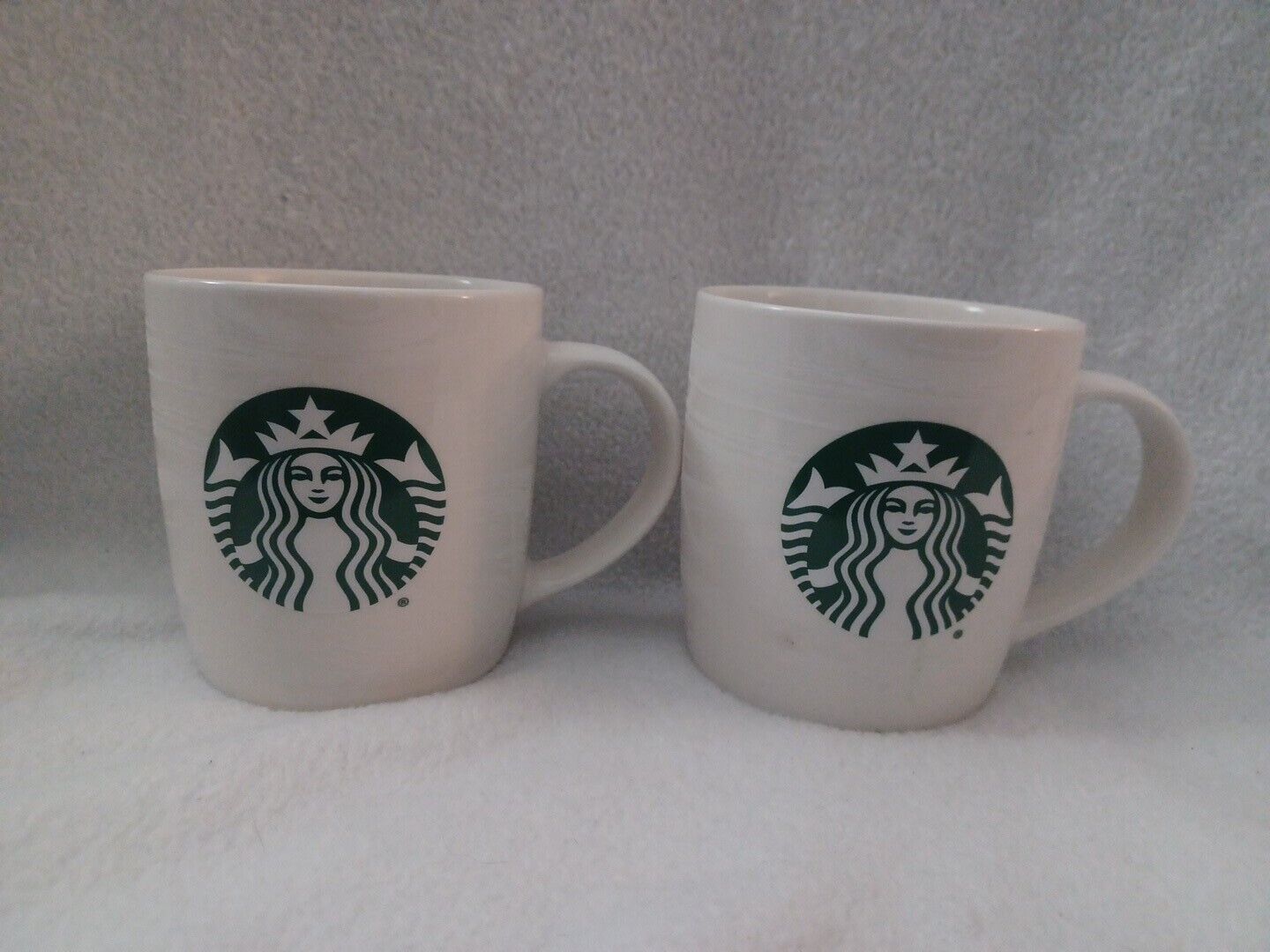 2 Starbucks Coffee Mugs White Swirl Green Mermaid Logo 12 oz 2020, Read Desc.