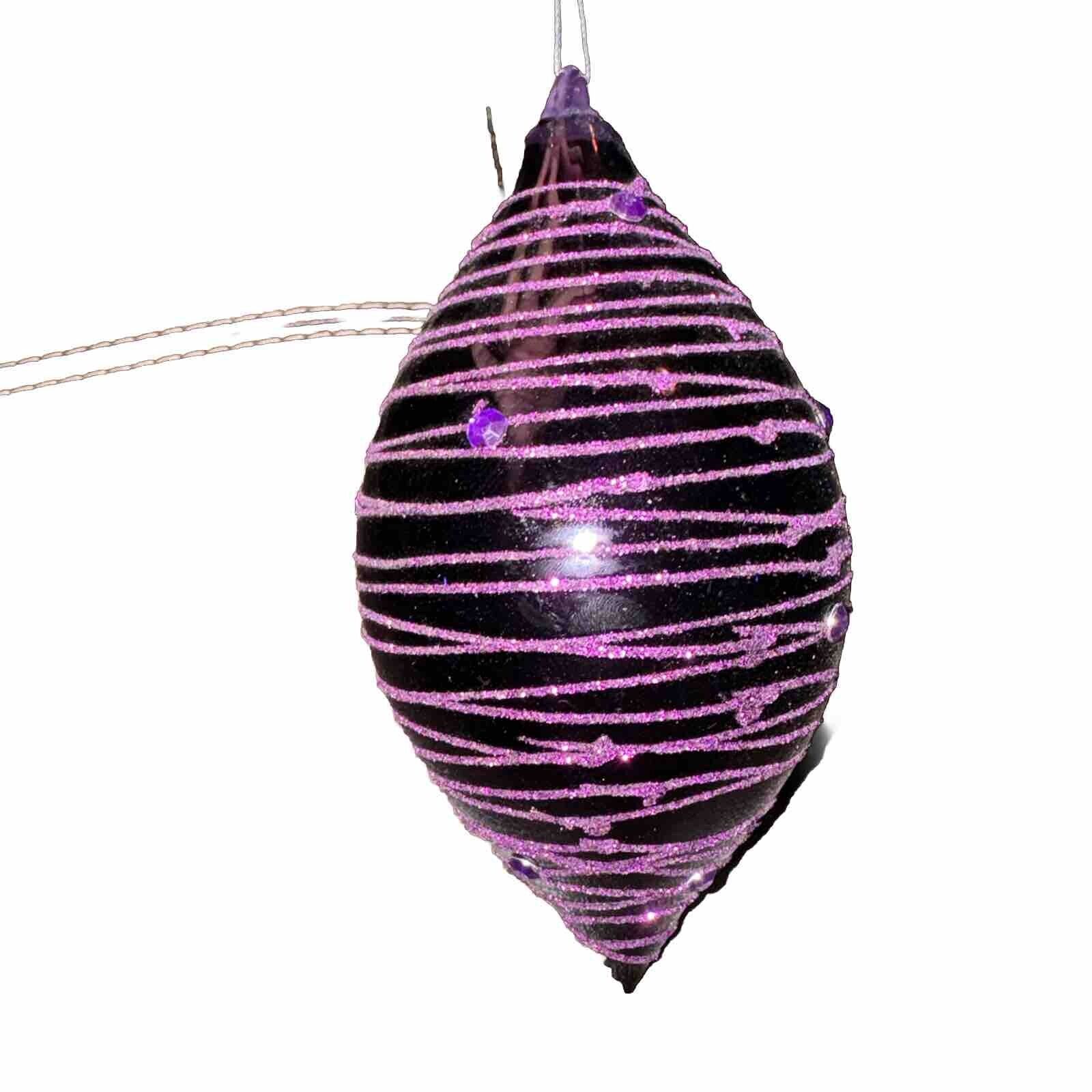Vintage Blown Glass Purple Sparkling Tear Drop Large Christmas Ornament