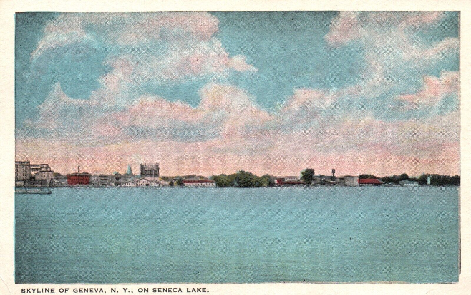 Postcard NY Skyline of Geneva on Seneca Lake White Border Vintage PC e4425