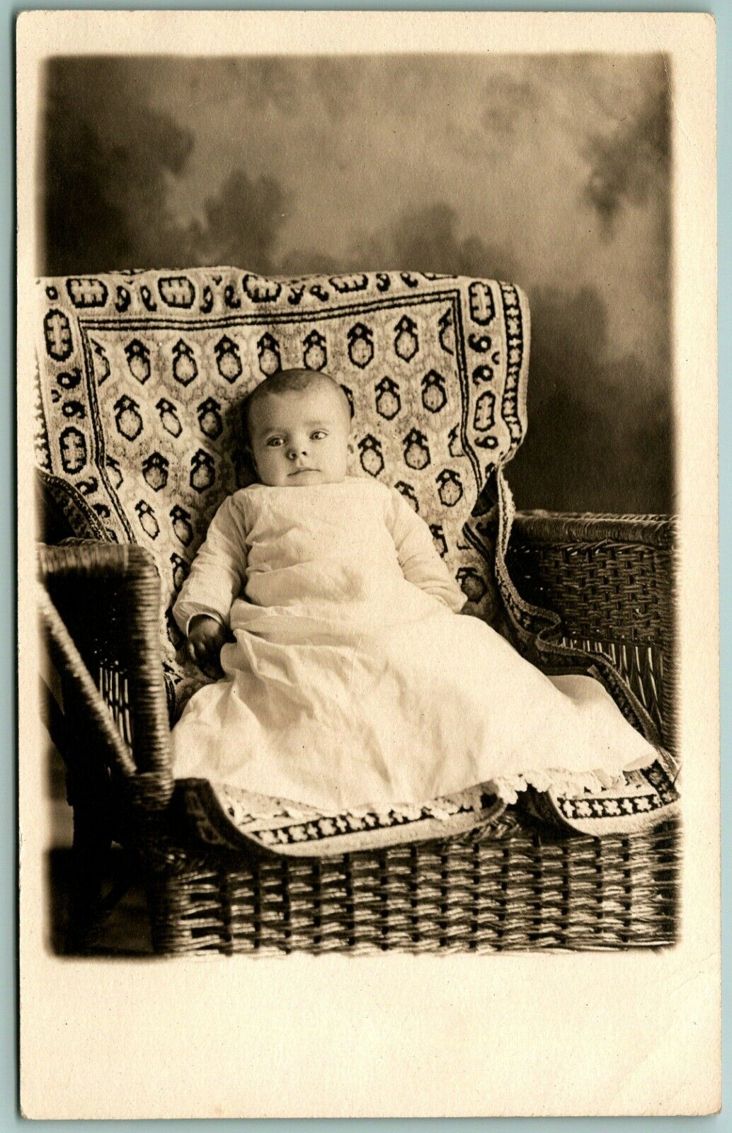 RPPC Cute 10 Week Old Baby on Wicker Chair w BlanketsUNP 1904-18 AZO Postcard H5
