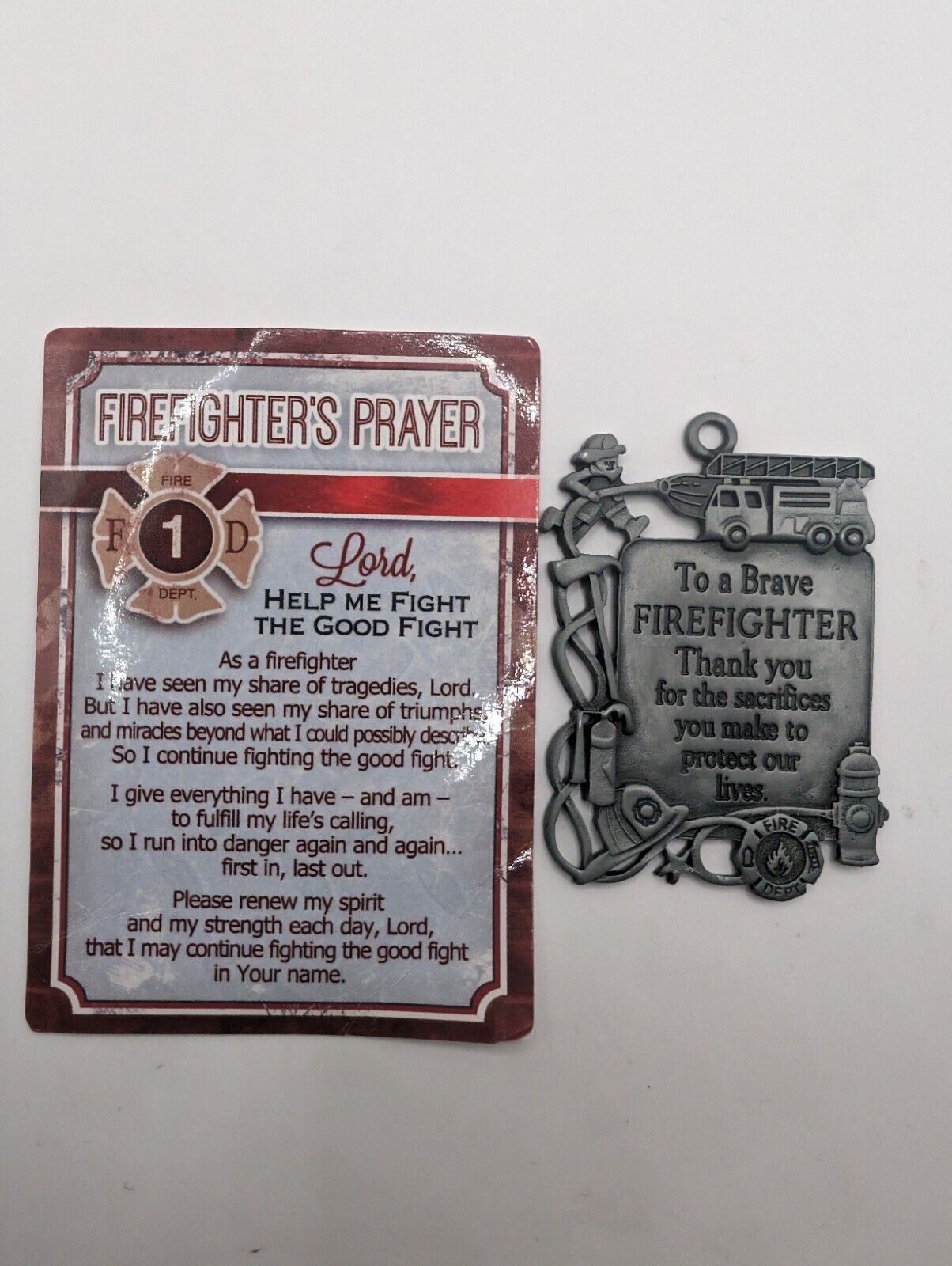 Firefighters Prayer Card And Metal Medallion / Decoration Vintage & A Great Gift