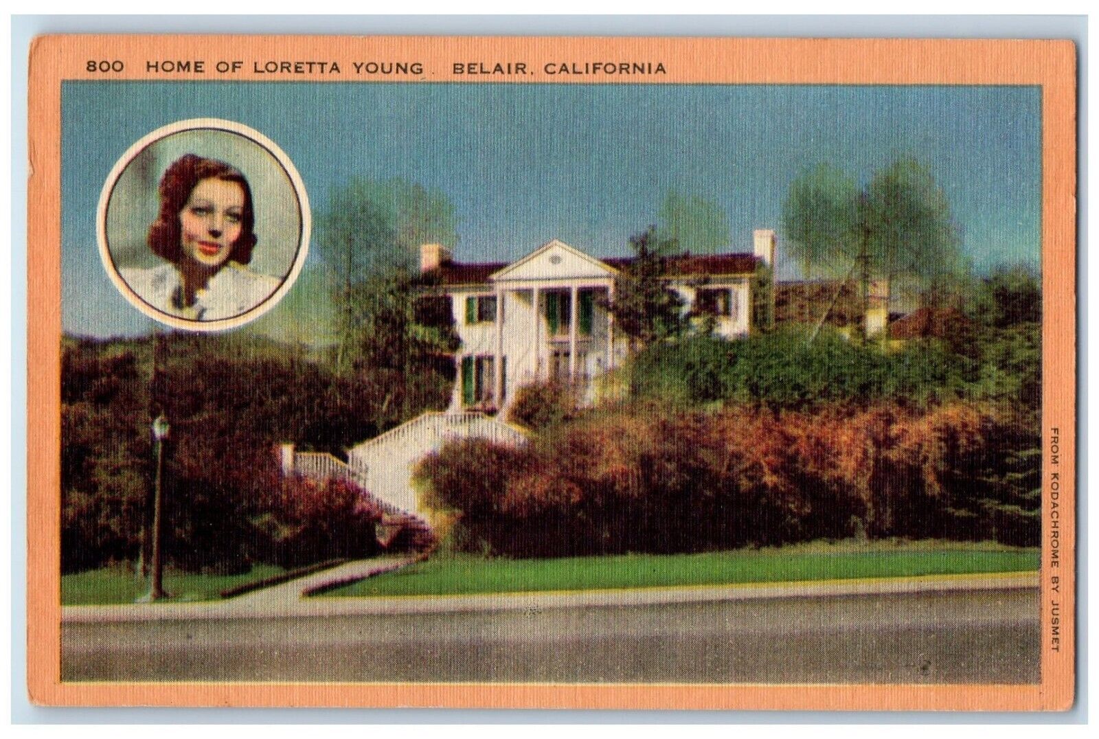 c1940 Home Loretta Young Exterior Mansion House Road Belair California Postcard
