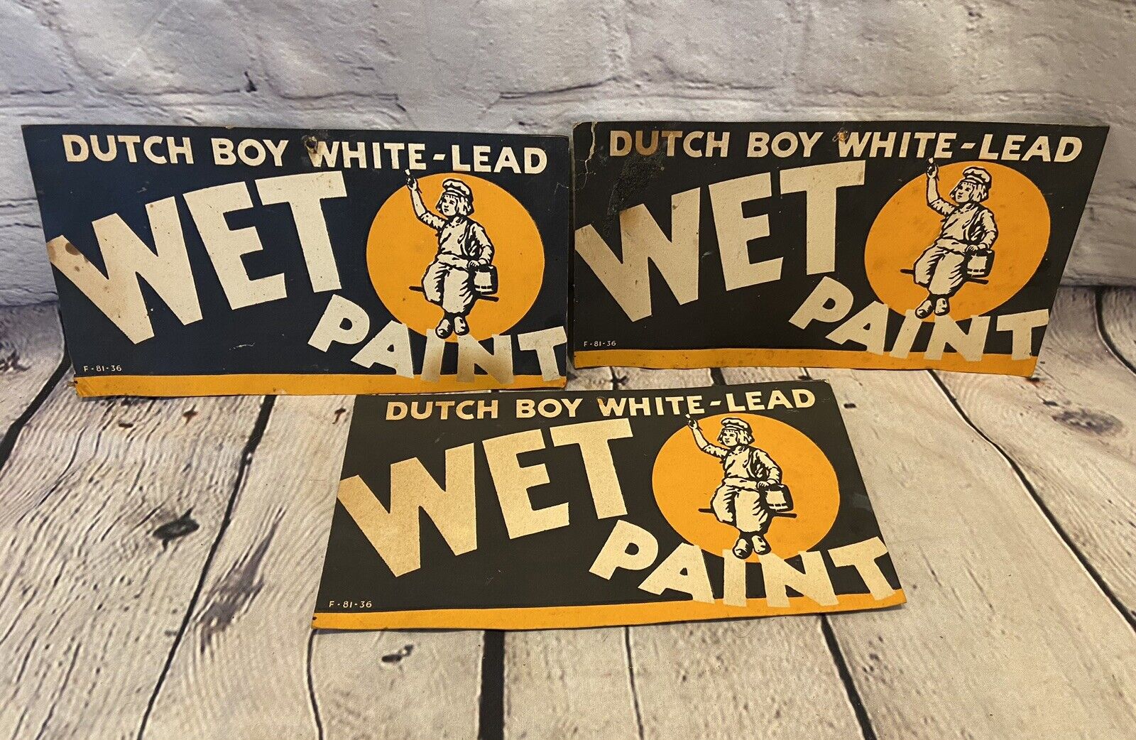 Vintage Dutch Boy White-Lead Wet Paint Signs Lot Of 3 Cardboard