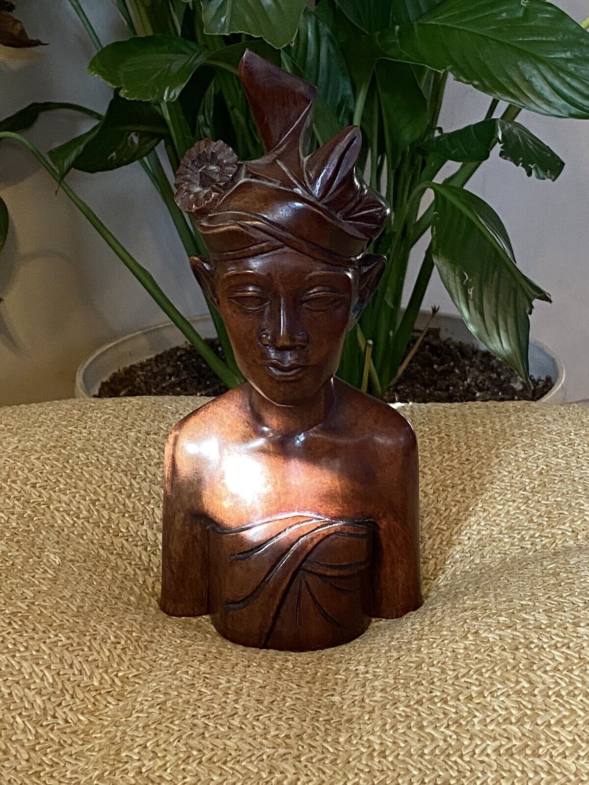 MCM Vintage Klungkung Bali Hand Carved Dense Ironwood Bust Statue of a Man 10\