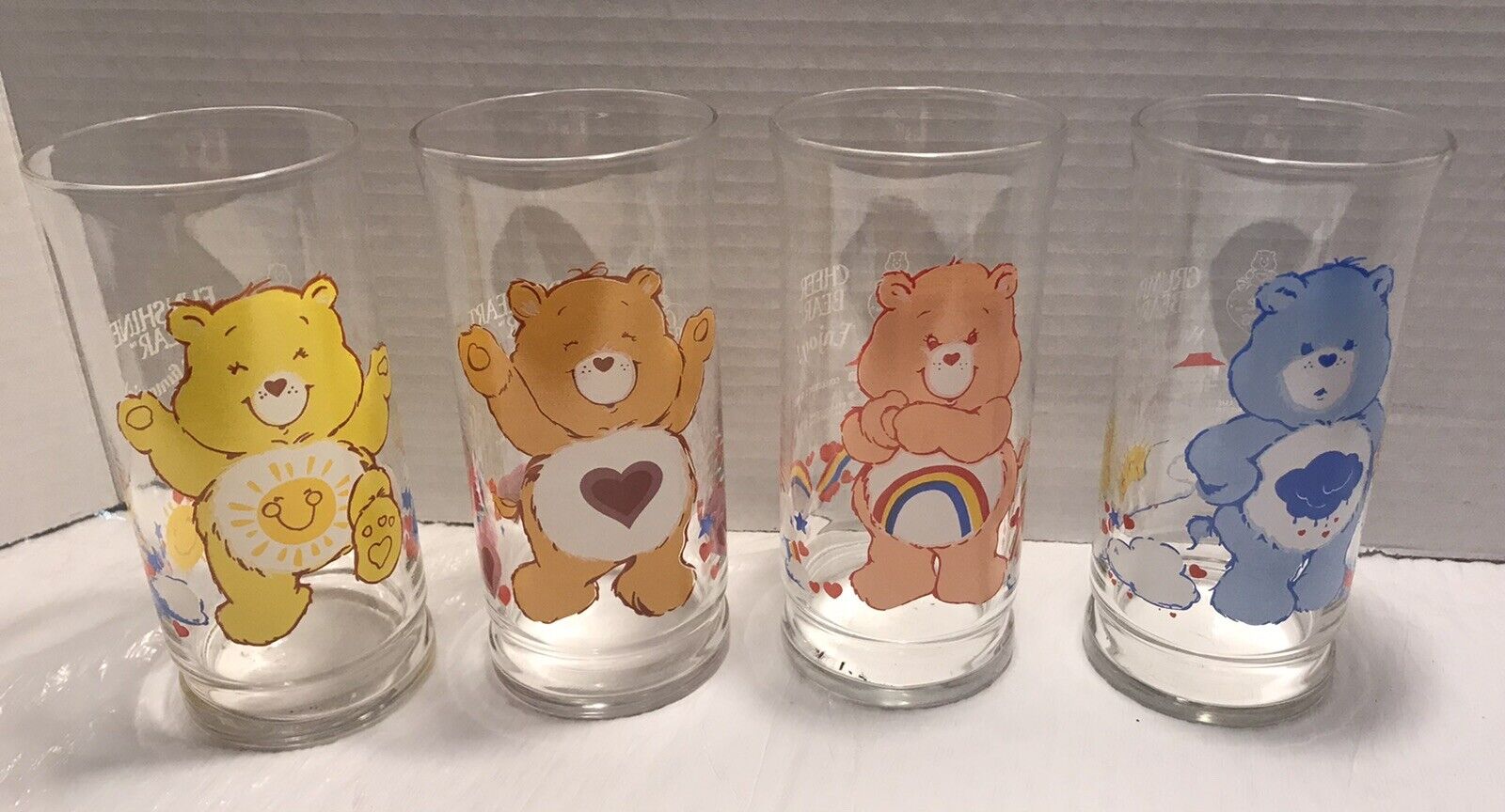 Vintage Care Bears Glasses.  Pizza Hut Limited Edition 1983. Set Of 4