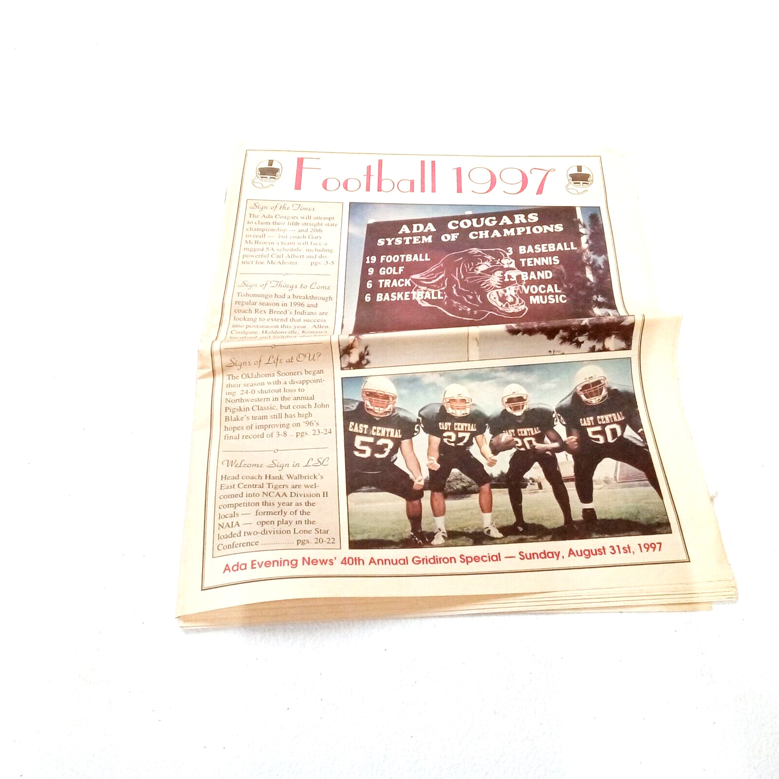 Ada Oklahoma Newspaper Aug. 31 1997 Ada Cougars High School Football